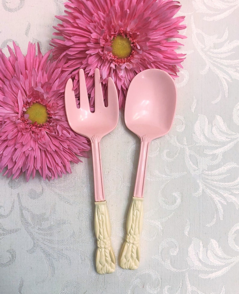 Mid Century Pink Kitchen Utensils Pale Pink & White Serving Etsy
