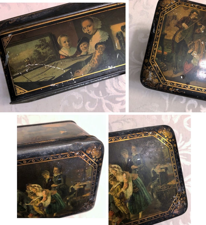 Antique Tin Box w Dutch Master Paintings Music Lover Gift Etsy