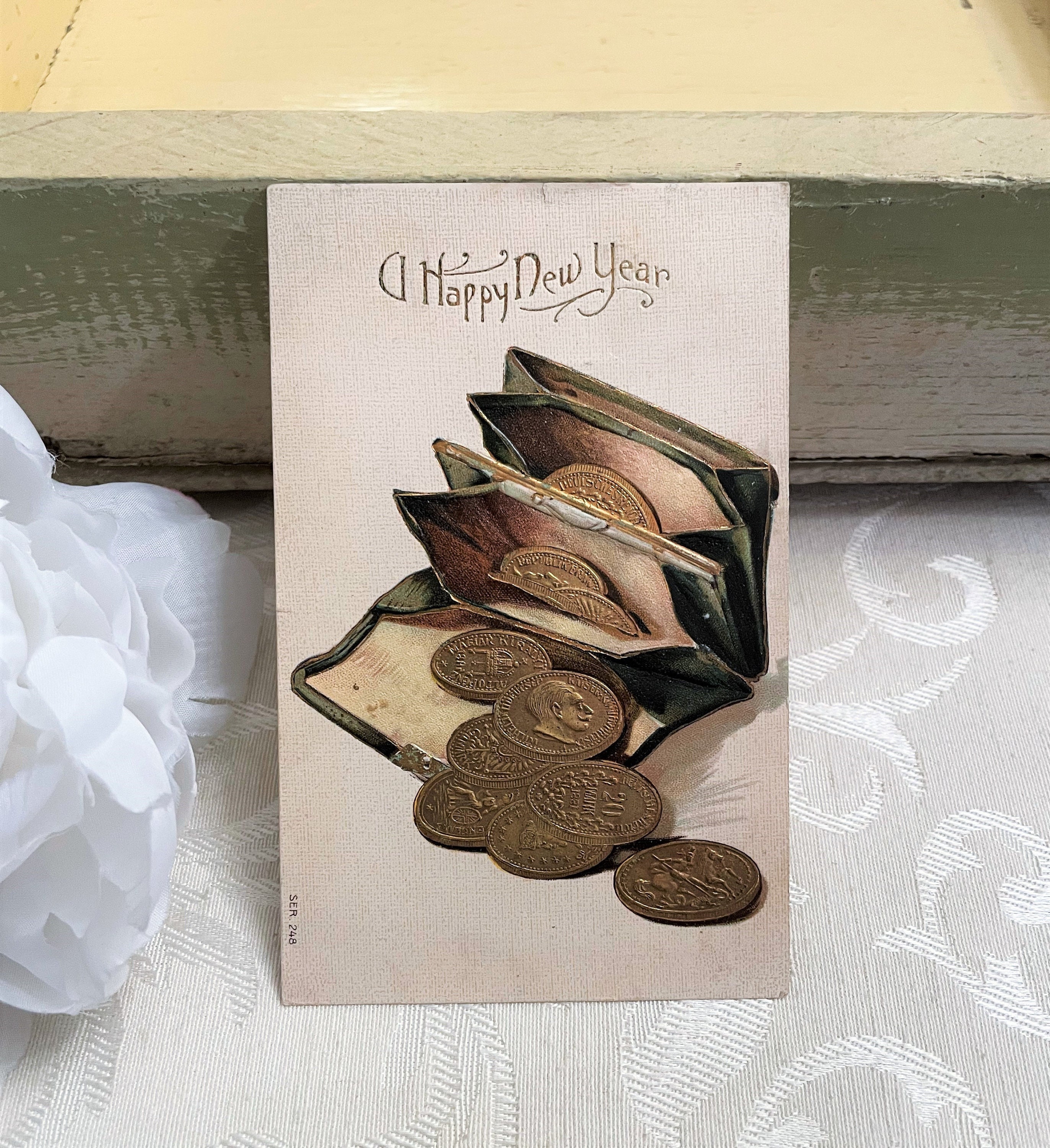 Prosperity New Years Antique Postcard Wallet W World Gold Etsy