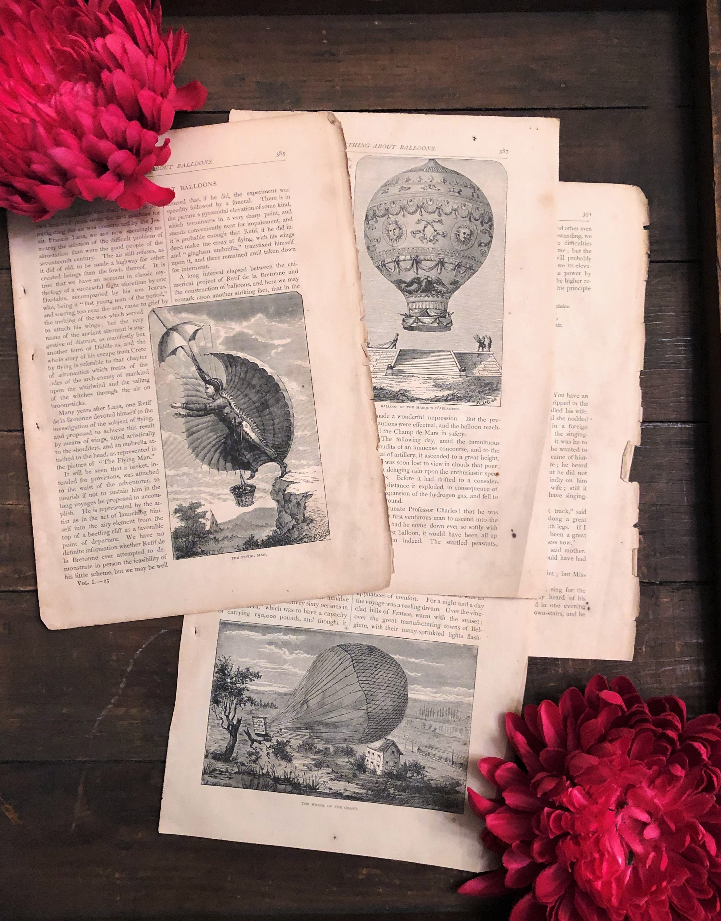 Antique 1871 Hot Air Balloon History Magazine Article w Etsy