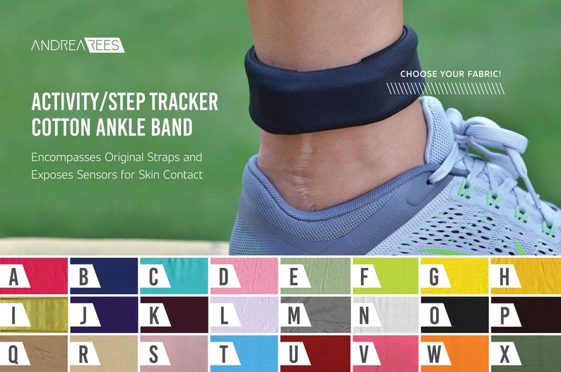 Solid Color Activity/Step Tracker 100% Cotton Ankle Band Encompasses Original Straps and Exposes Sensors for Skin Contact image 1