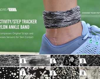 Activity/Step Tracker Nylon Ankle Band – Encompasses Original Straps and Exposes Sensors for Skin Contact (Black & White)