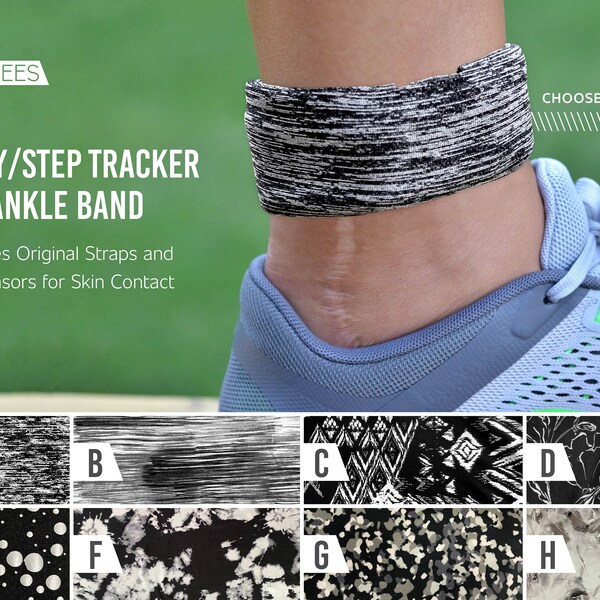 Activity/Step Tracker Nylon Ankle Band – Encompasses Original Straps and Exposes Sensors for Skin Contact (Black & White)