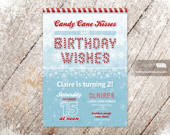 Candy Cane Kisses and Birthday Wishes Birthday Invitation