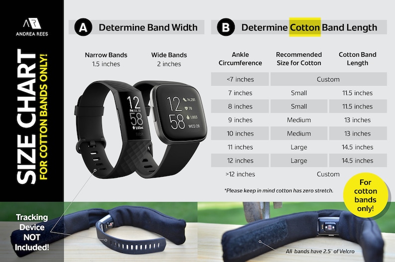 Solid Color Activity/Step Tracker 100% Cotton Ankle Band Encompasses Original Straps and Exposes Sensors for Skin Contact image 2