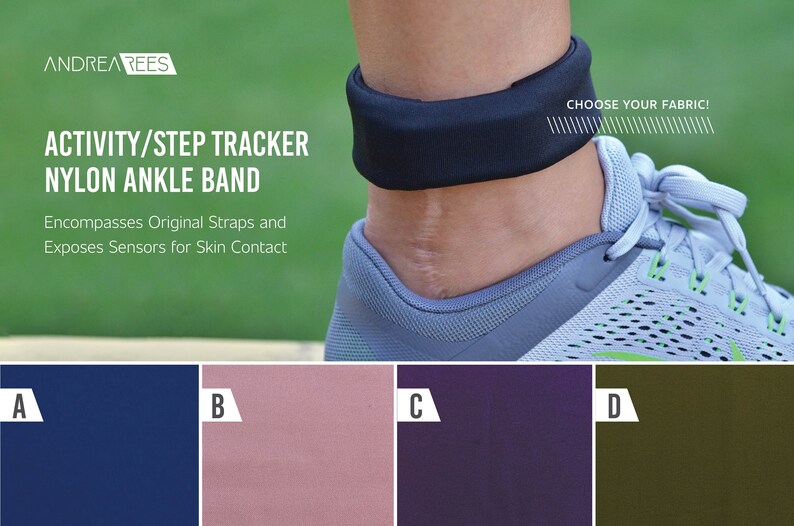 Activity/Step Tracker Nylon Ankle Band Encompasses Original Straps and Exposes Sensors for Skin Contact Navy, Mauve, Purple, Olive image 1