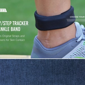 Activity/Step Tracker Stretchy Denim Ankle Band Encompasses Original Straps and Exposes Sensors for Skin Contact Stretch Denim image 1