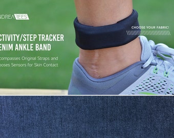 Activity/Step Tracker Stretchy Denim Ankle Band – Encompasses Original Straps and Exposes Sensors for Skin Contact – Stretch Denim