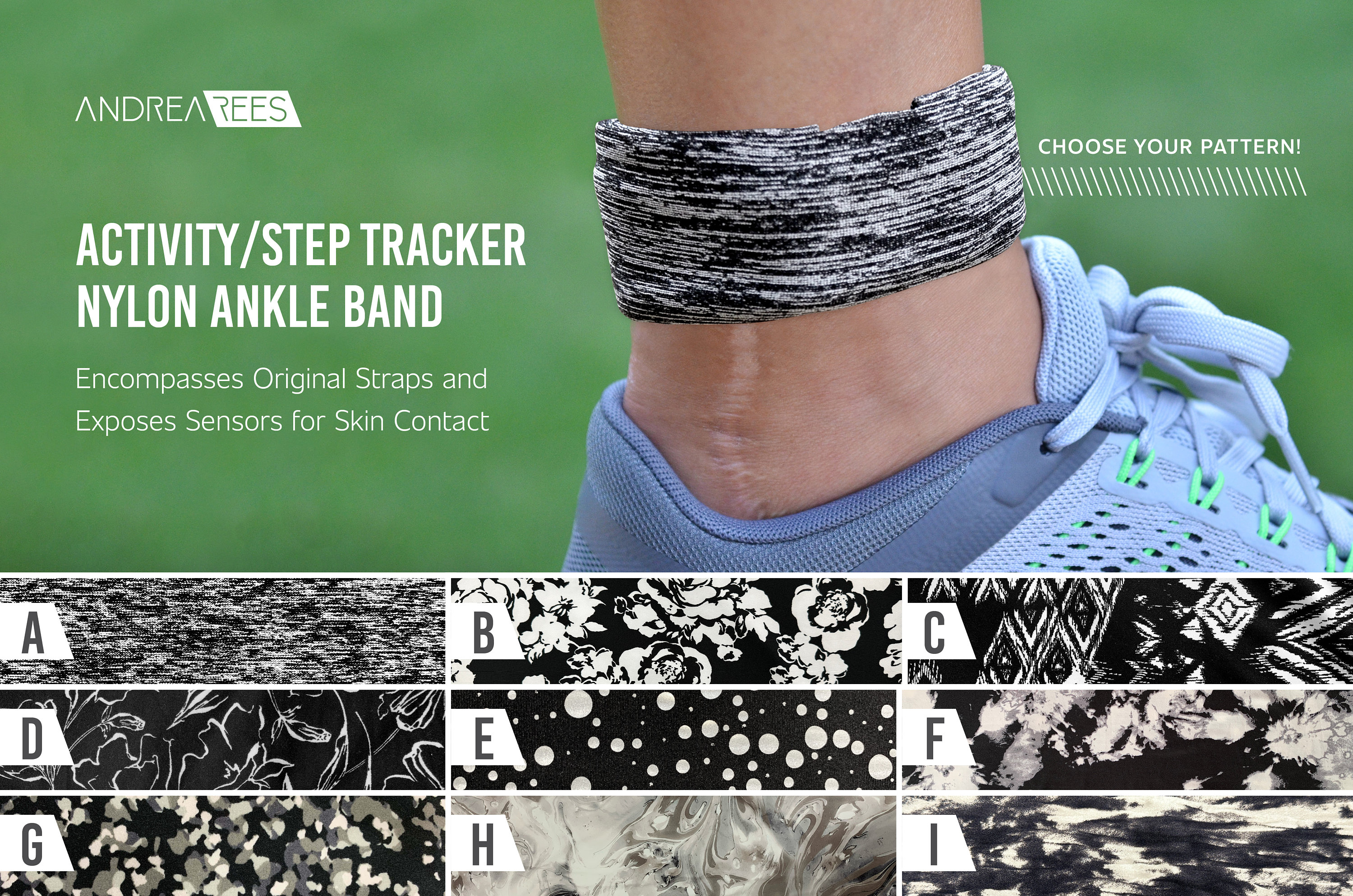 Activity step Tracker Nylon Ankle Band Encompasses Original Straps and Exposes Sensors for Skin Contact black White Etsy