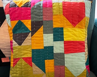 Arrows. Abstract, Modern Pillow.  Hand Quilted.  Geometric.  Colorful.  16" x 16"