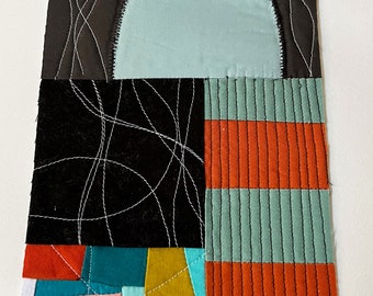 Church. Abstract Fabric Quilted Collage Art Piece.  Original.  One-of-a-kind.  11" x 14"