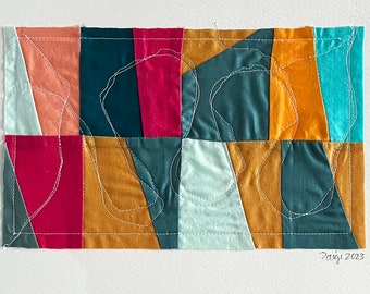 Meander.  Abstract, Colorful Quilted Collage.  14" x 11"