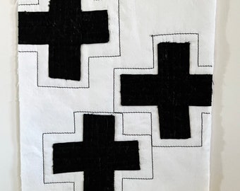 Cross.  Abstract, Quilted Art Piece.  Wall Art.  Framed.  9.5" x 11.5"