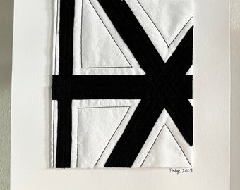 Arrow. Abstract Fabric Quilted Collage Art Piece. Wall Art. Framed.  Ready to hang.  9.5" x 11.5"