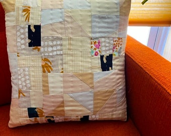 Neutral, modern quilted throw pillow.  Hand quilted.  Original.  One-of-a-kind.  16" x 16"