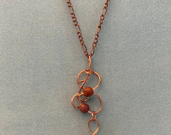 Copper Free Style Wire Wrap Loop Goldstone Necklace