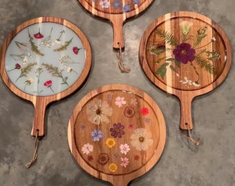Pressed Real Flower and Epoxy Charcuterie Board