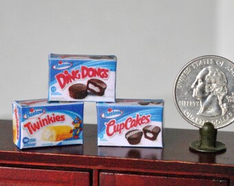 Dollhouse Miniatures Hostess Cakes Food Boxes Set of 3, Boxed Food Grocery Miniature Dollhouse Kitchen Accessory 1:12th Scale