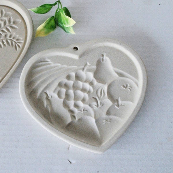 Vintage Pampered Chef Stoneware Heart Cookie Mold, 'Heart of Plenty' Cornucopia 1995