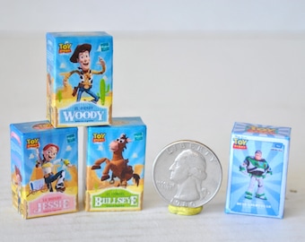 Dollhouse Miniatures Doll's Toys Toy Boxes, 1:12th Scale Toy Story Set of 4 Miniature Printed Boxes