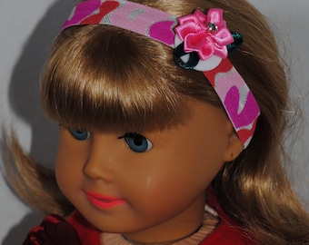 Handmade Doll Hair Accessory Headband for 18" Dolls, Pink Camo Headband