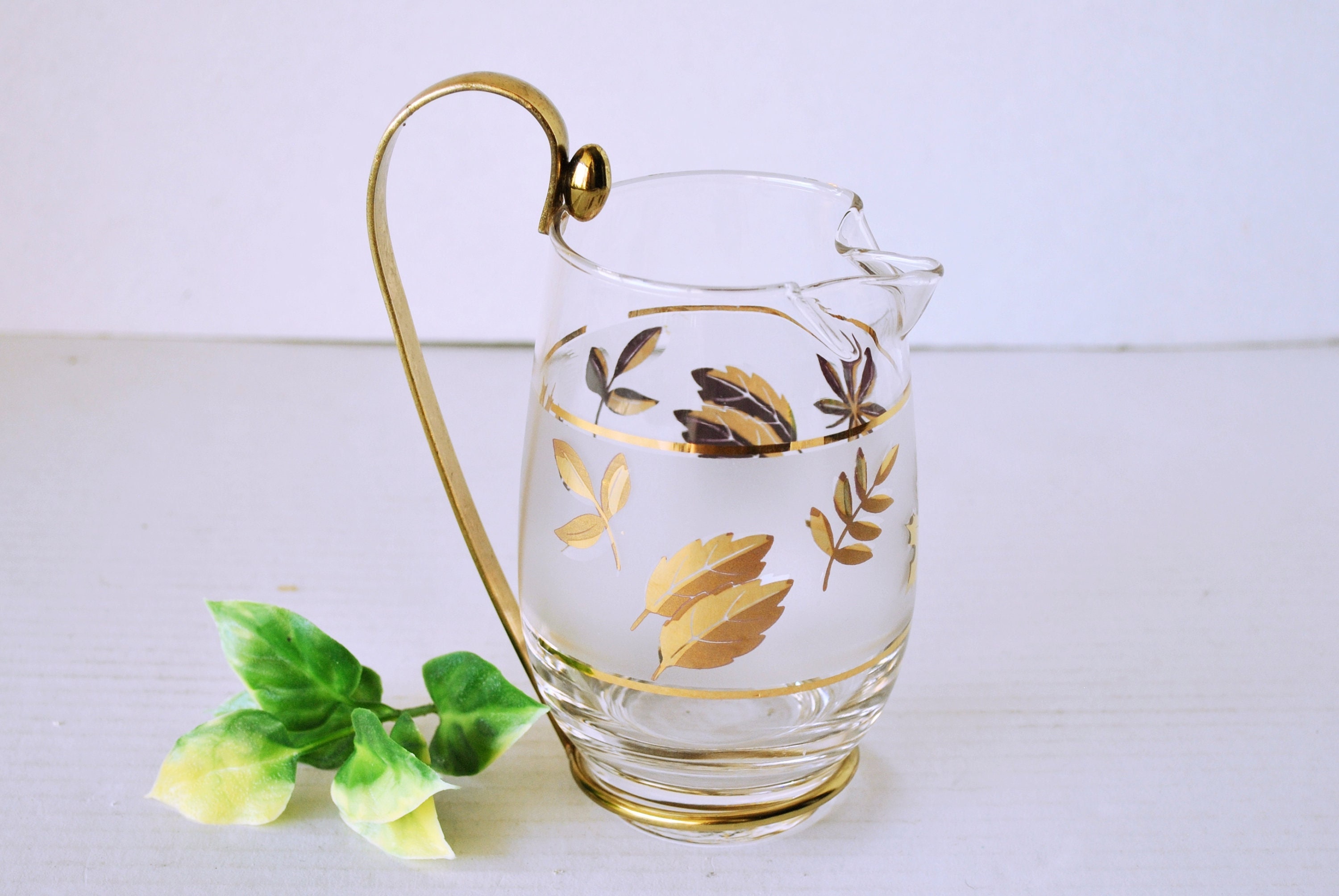 1970s Libbey stained glass tea cups gold tone metal handles set of