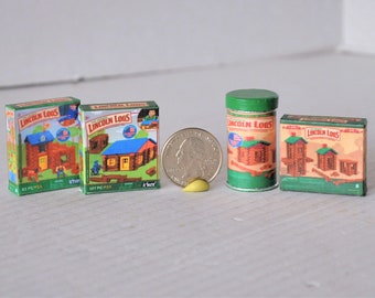 Dollhouse Miniatures Doll's Toys Toy Boxes 1:12th Scale Lincoln Logs Miniature Printed Boxes or Cylinder 'Can'