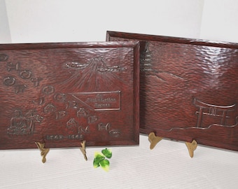 1945-1948 Japanese Photo Album Scrapbook Hard Covers for Ruth and Luther Eggman, Oriental Burgundy Carved Lucite or Bakelite Japanese Art