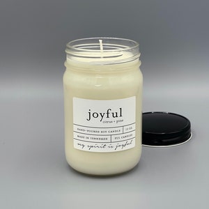 12 oz JOYFUL citrus pine hand poured soy wax jar candle image 1