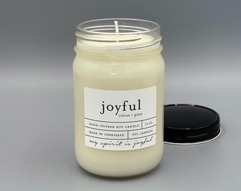 12 oz JOYFUL (citrus + pine) hand poured soy wax jar candle