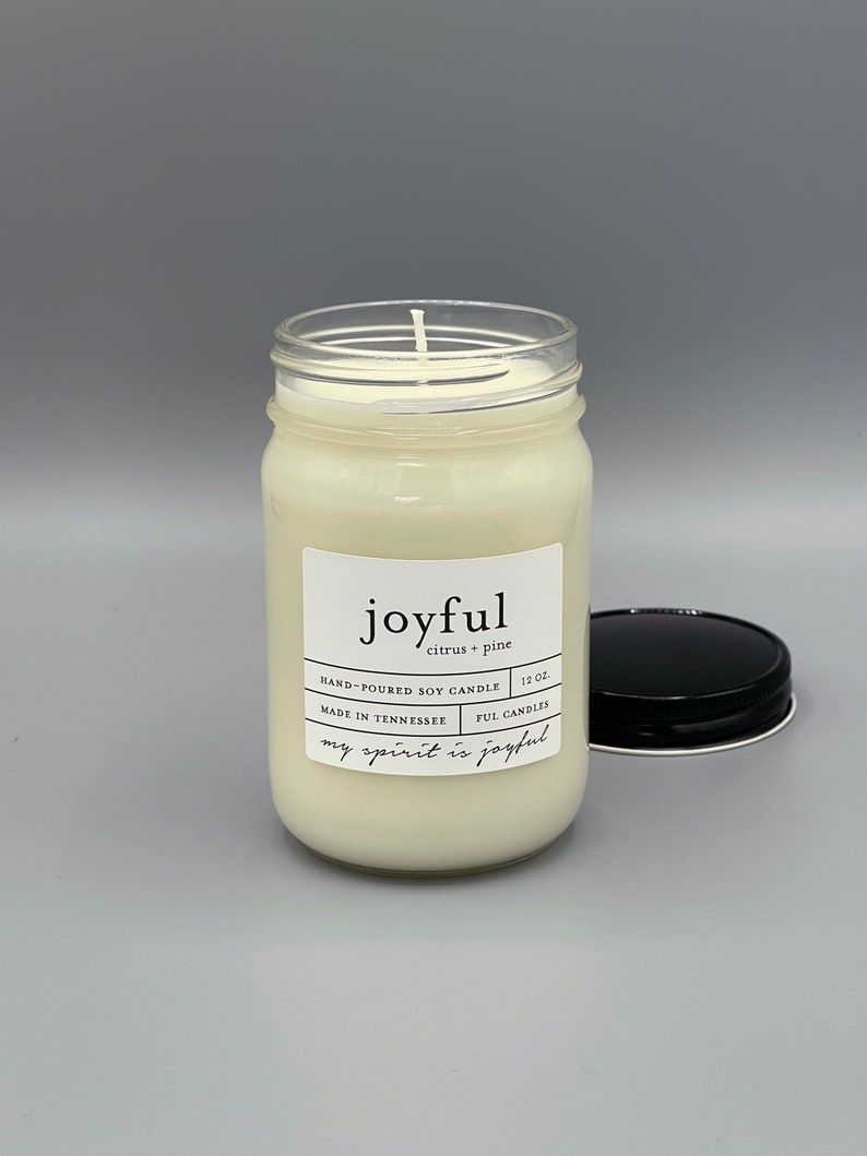 12 oz JOYFUL citrus pine hand poured soy wax jar candle image 1