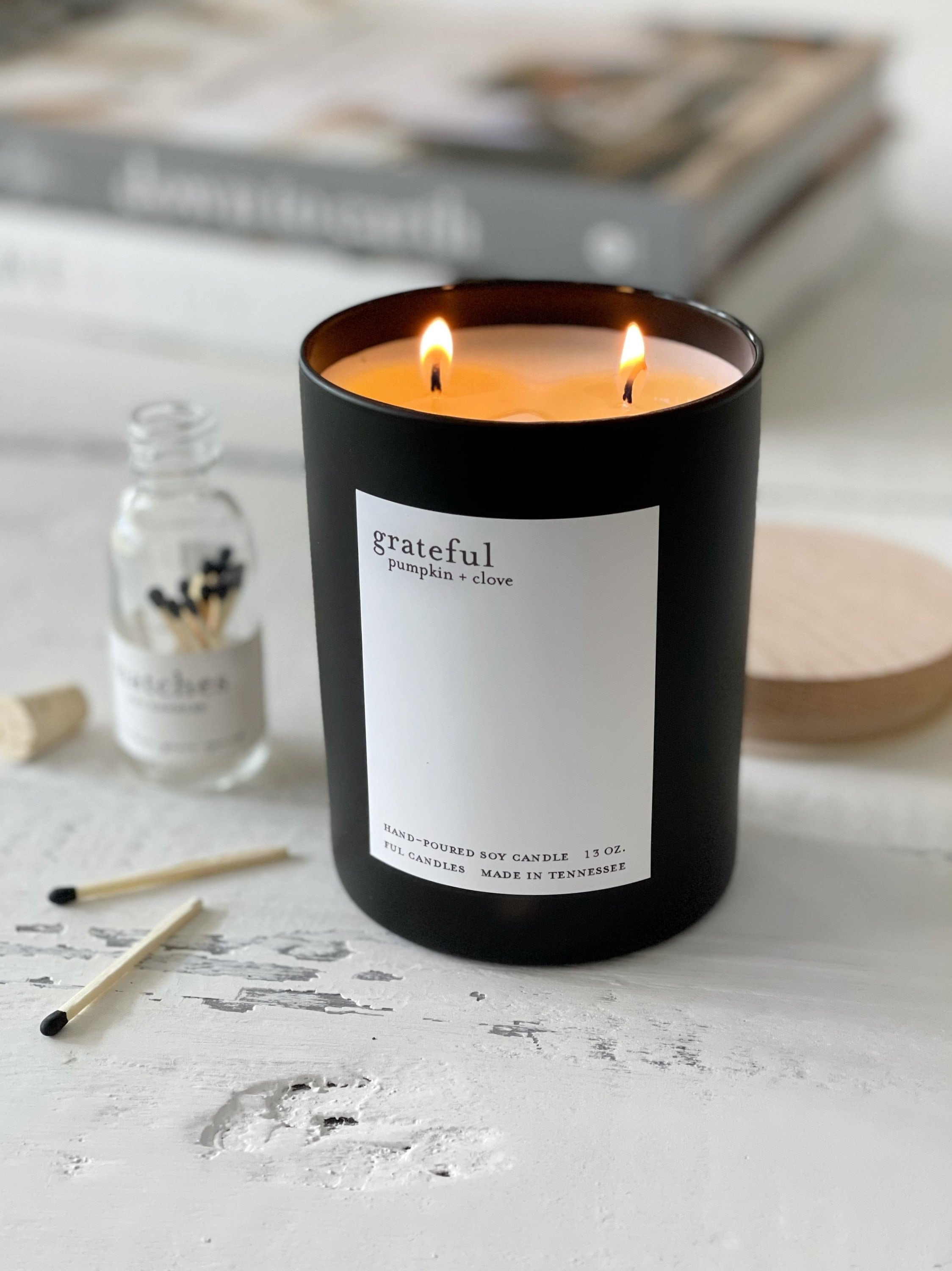 Z Candles Teakwood, Matte Black Candle 12 oz.