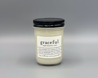 8 oz GRACEFUL (apple blossom + pear) hand poured soy wax jar candle