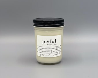 8 oz JOYFUL (citrus + pine) hand poured soy wax jar candle