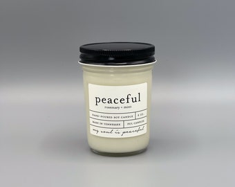 8 oz PEACEFUL (rosemary + mint) hand poured soy wax jar candle