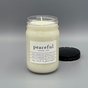 12 oz PEACEFUL rosemary mint hand poured soy wax jar candle image 1
