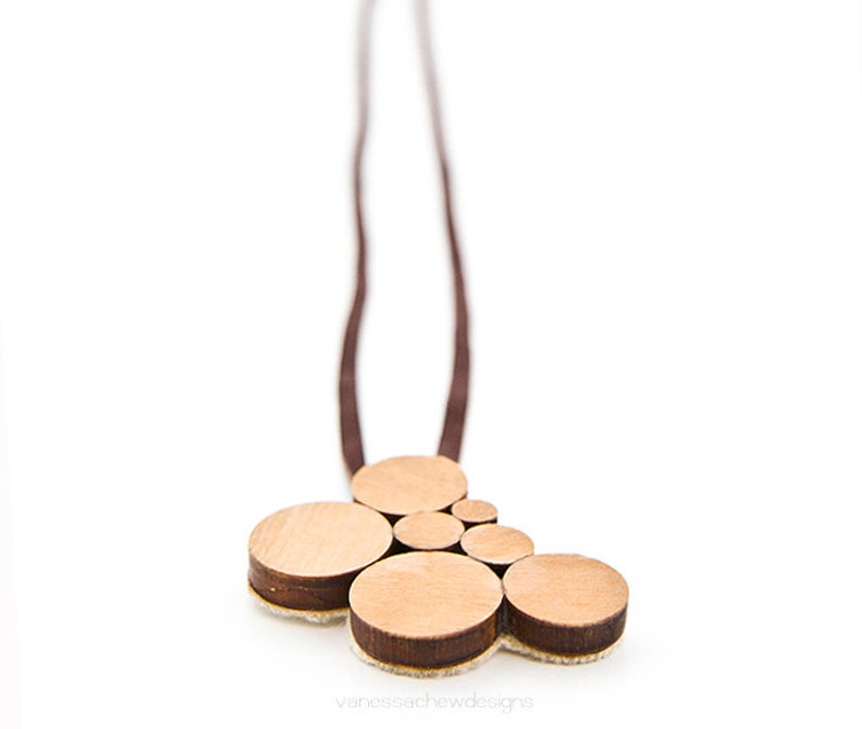 Wooden Circles Pendant Necklace Etsy