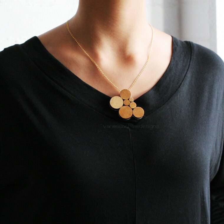 Wooden Circles Pendant Necklace Etsy