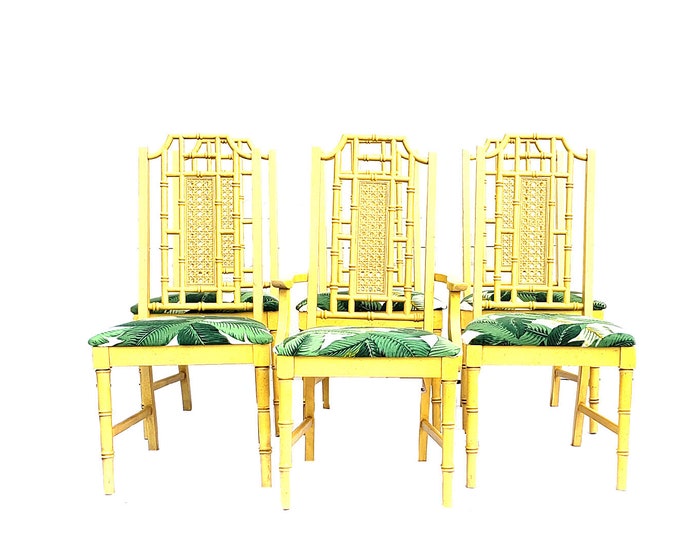 Six Faux Bamboo Dining Chairs Chinoserie Chic /fretwork Etsy