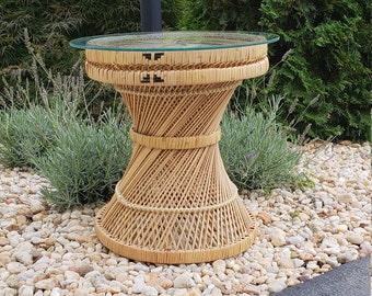 Rattan Table ~ Vintage Wicker Boho Side Table/ End Table / Accent Table