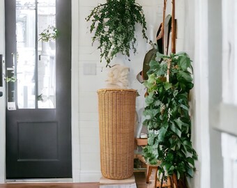 Vintage Rattan Umbrella Stand / Tall Wicker Floor Basket / Home Storage/ Entryway Organization / Vintage Woven Basket / Floor Vase