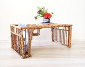 Large Vintage Bamboo Bed Tray with Side Magazine Newspaper And Glass Holder