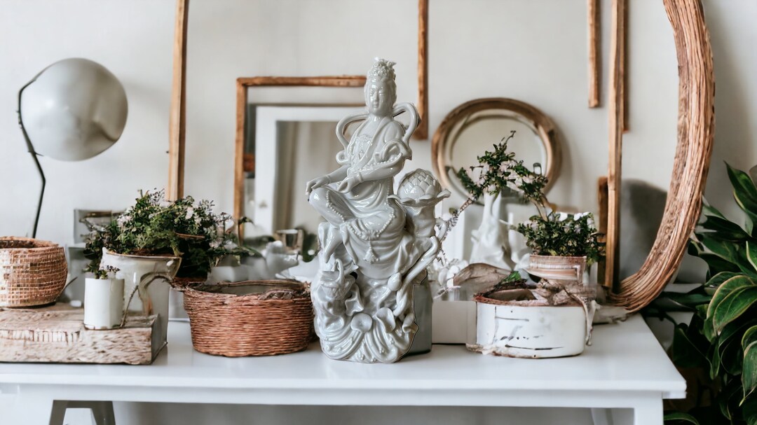 Vintage Porcelain Goddess Statue / Japan Blanc De Chine Kwan Yin Guan