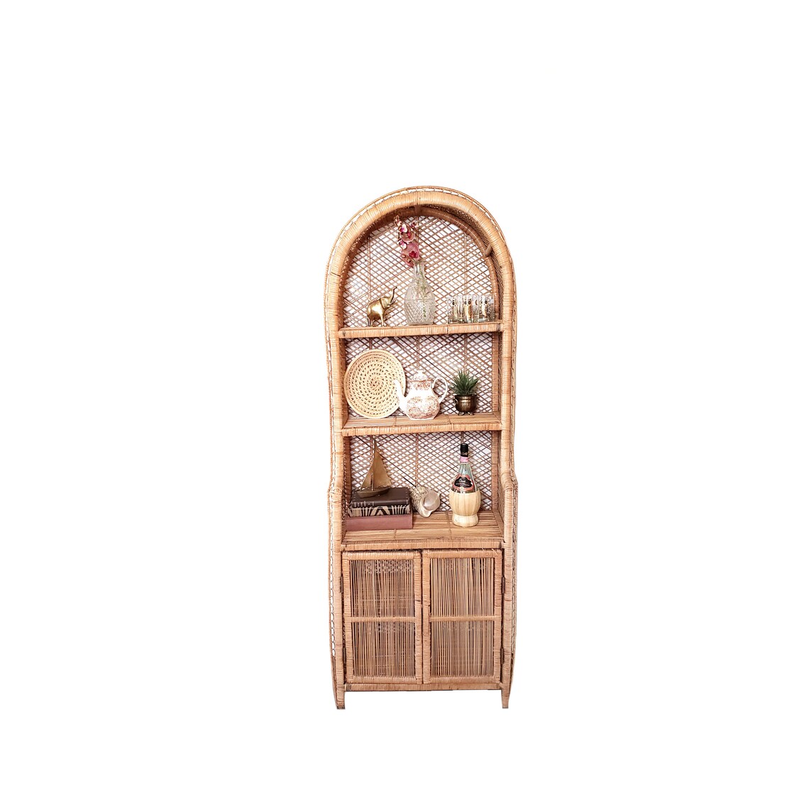 Vintage Wicker Dome Bookshelf/ Wicker Hutch/ Rattan Hutch / Etsy