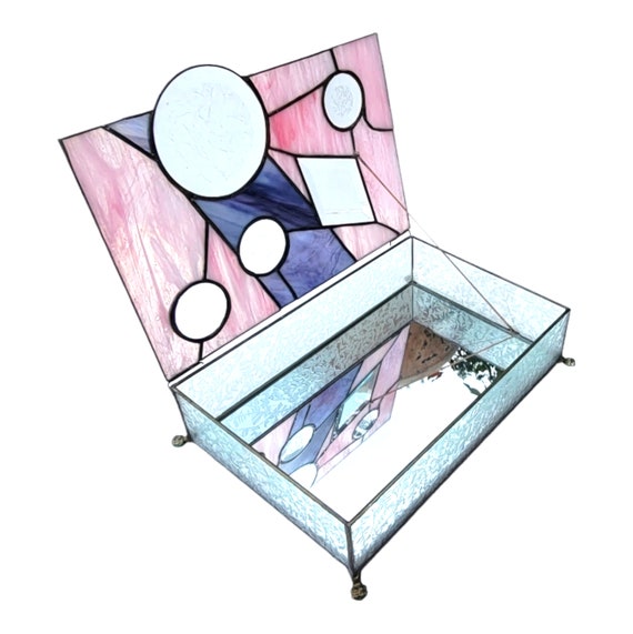 Large Stained Glass Jewelry Box, Art Deco Footed Glas… Gem