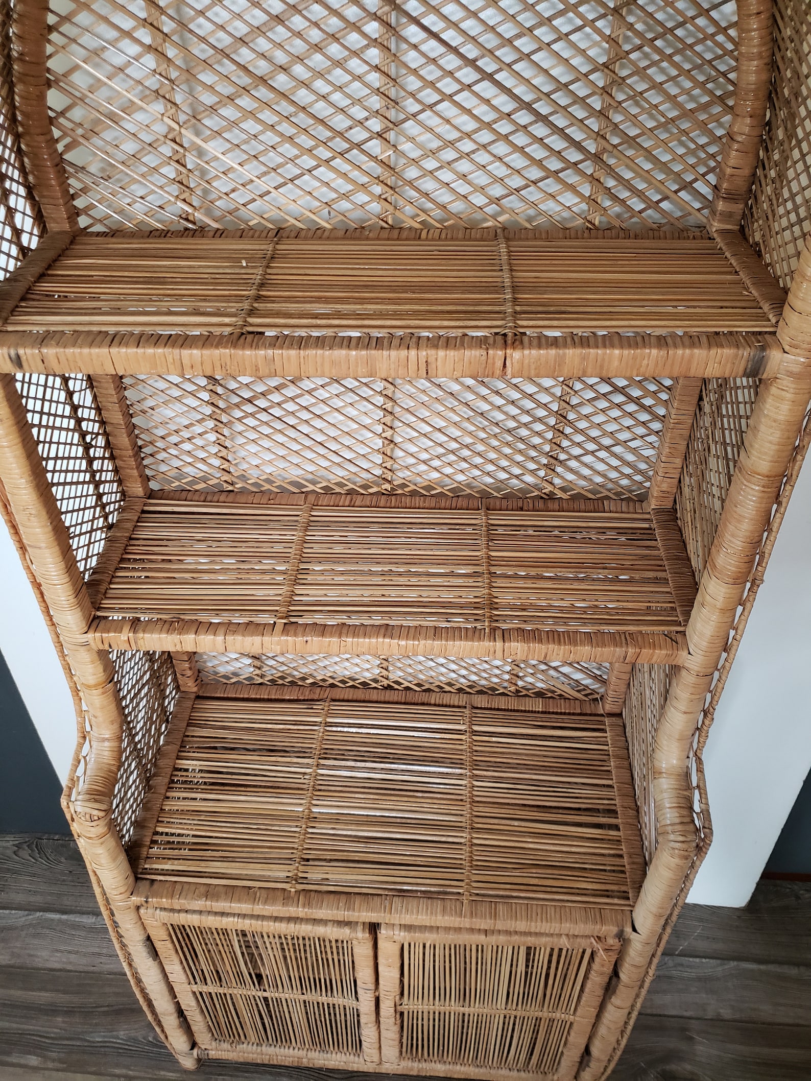 Vintage Wicker Dome Bookshelf/ Wicker Hutch/ Rattan Hutch / Etsy
