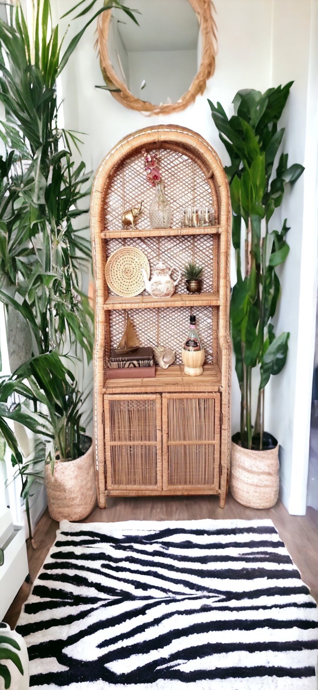 Vintage Wicker Dome Bookshelf/ Wicker Hutch/ Rattan Hutch / Etsy