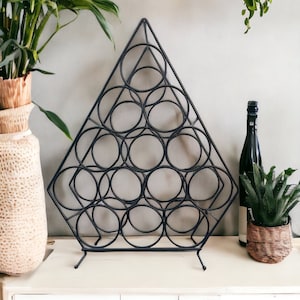 Mid Century Wine Holder/ Wine Bottle Rack / Bottle Holder/ Black Metal MCM / Retro Geometric 13 Bottle Holder/ Vintage Wine Rack/ Bar Decor