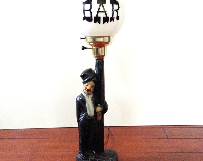 Vintage Bar Globe Lamp / Charlie Chaplin Drunkard on Bar Lamp Vintage