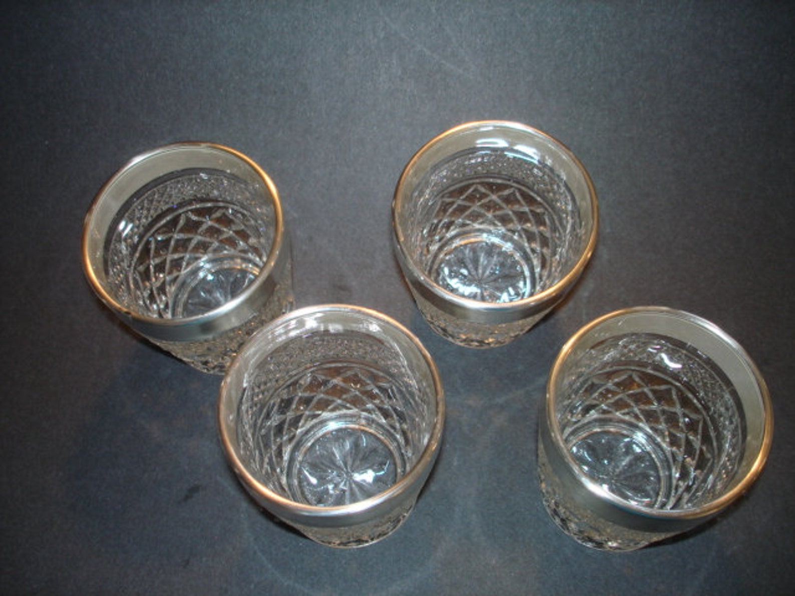 Set of 4 Vintage Cut Glass Drinking Glasses with Wide Silver Etsy